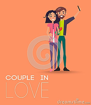 Couple in Love Making Selfie on Smartphone, Pair Vector Illustration