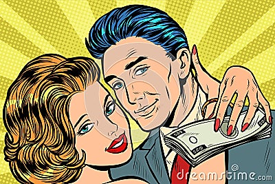 Couple in love, money salary gift Vector Illustration