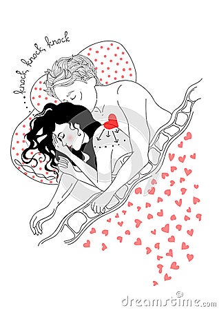 Couple in love, one heart for two Vector Illustration