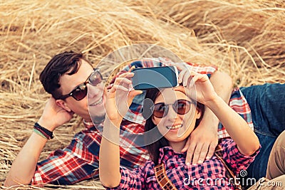 Couple in love takes photographs Stock Photo