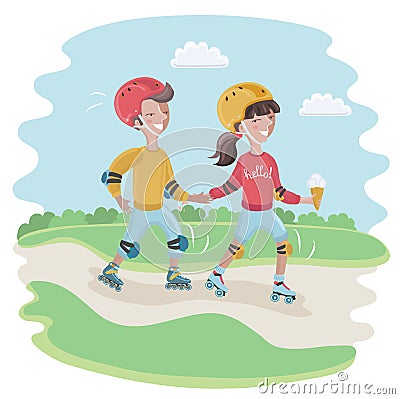 Couple in love to roller skate, vector illustration Vector Illustration
