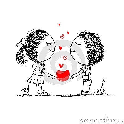 Couple in love together, valentine sketch for your Vector Illustration