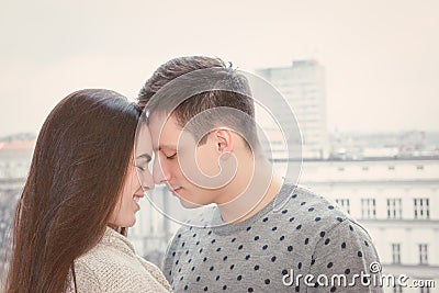Couple in love touching noses Stock Photo