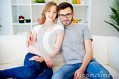 Couple in love watching TV Stock Photo