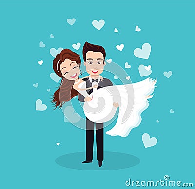 Wedding Celebration of Bride and Groom Couple Vector Illustration