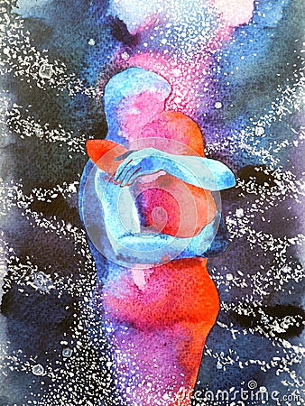 Couple lover hugging in universe abstract free mind, inside your world Cartoon Illustration