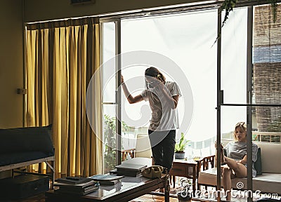 Couple lover living together home Stock Photo