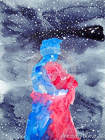 Couple lover love hug kiss heart abstract universe watercolor painting illustration design art Cartoon Illustration