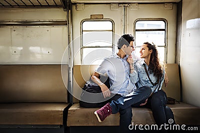 Couple Lover Train Travel Dating Concept Stock Photo