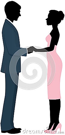 Couple of lovers bride and groom holding hands Vector Illustration