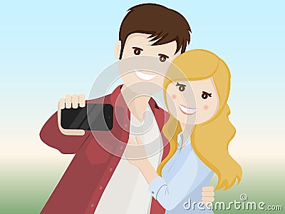 Couple of lovers making a selfie Stock Photo