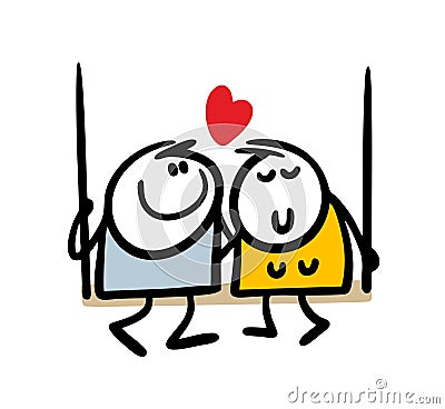 Couple of lovers are sitting on a swing and talking about feelings. Vector illustration of man and woman enjoying Vector Illustration