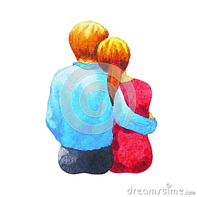 Couple lovers watercolor painting romantic sitting together Stock Photo