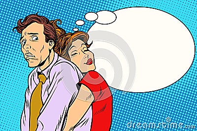 Couple loving wife and confused husband Vector Illustration