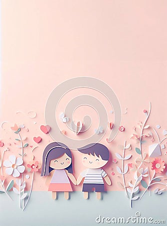 couple made from paper cutting,Valentine's Day generative ai illustration art Cartoon Illustration