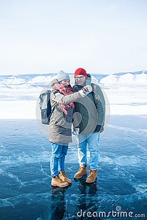 Couple of a male and female wonderers taking selfie photo or talking via mobile phone Stock Photo