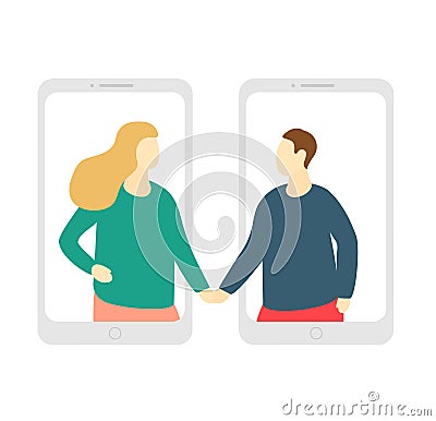 Couple man and woman communication using smart phone Vector Illustration