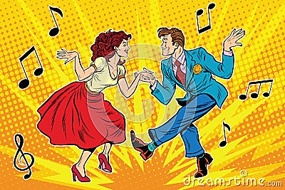 Couple man and woman dancing, vintage dance Vector Illustration