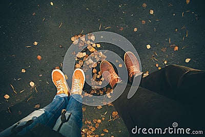 Couple Man and Woman Feet in Love Romantic Outdoor Stock Photo