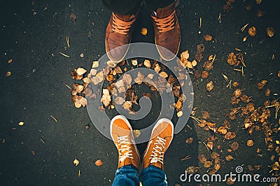 Couple Man and Woman Feet in Love Romantic Outdoor Stock Photo