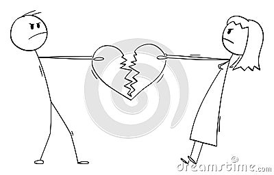 Couple Man and Woman Fighting For Broken Heart. End on Love. Vector Cartoon Stick Figure Illustration Cartoon Illustration