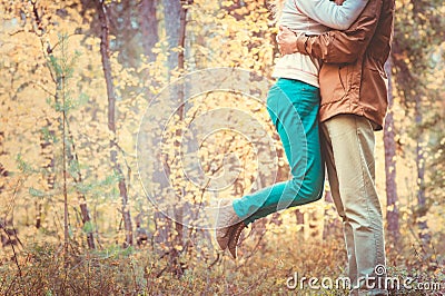 Couple Man and Woman hugging in Love Romantic Outdoor Lifestyle Stock Photo