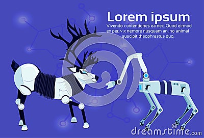 Couple mechanical vs digital robot reindeer artificial intelligence concept robotic deer cartoon animal flat copy space Vector Illustration