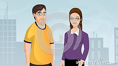 Couple middle age inner city Vector Illustration