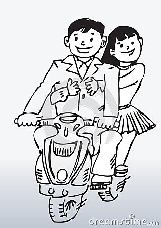 Couple on motorcycle Vector Illustration