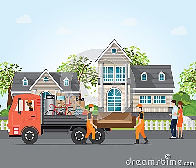 Couple moving into new house. Vector Illustration