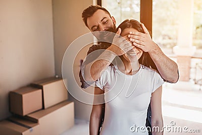 Couple moving in new house Stock Photo