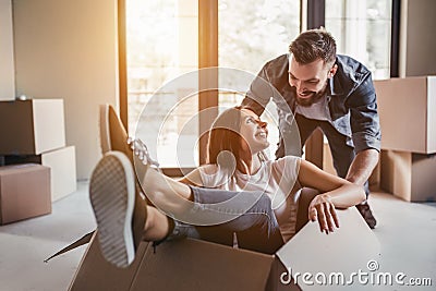 Couple moving in new house Stock Photo