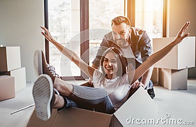 Couple moving in new house Stock Photo