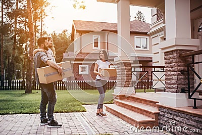 Couple moving in new house Stock Photo