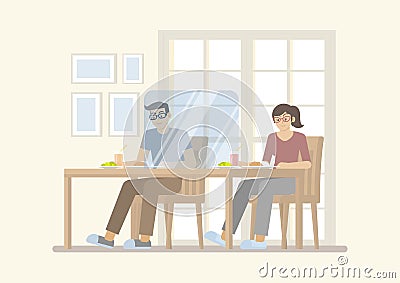 Couple in new normal restaurant Vector Illustration
