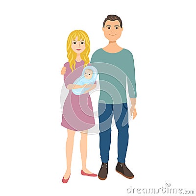 Couple with a newborn baby. Family vector illustration Vector Illustration