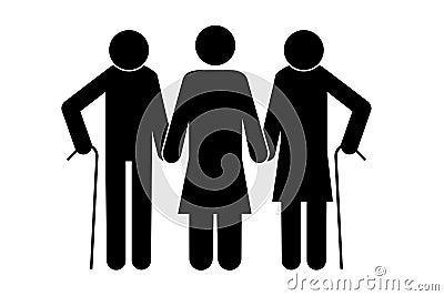 A couple of old parents with a daughter. Silhouette of family members. Vector image. Stock Photo Stock Photo