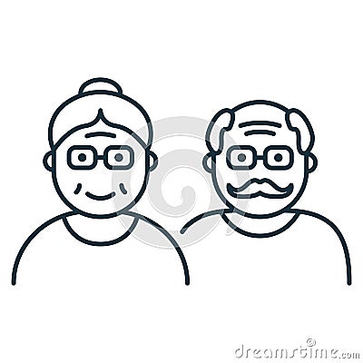 Couple of Old Senior Person Line Icon. Happy Elder Grandparents Linear Pictogram. Old Grandfather and Grandmother Vector Illustration