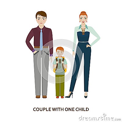 Couple with one child. Cartoon illustration Vector Illustration