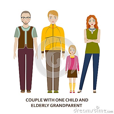 Couple with one child and elderly grandparent Vector Illustration