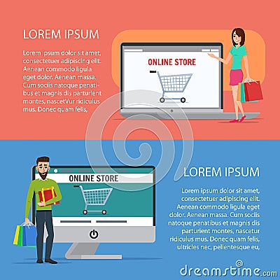 Couple Operating Their Business from Home. Cartoon poster vector Vector Illustration