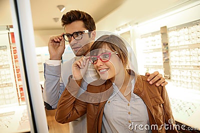 Couple at the optical store Stock Photo