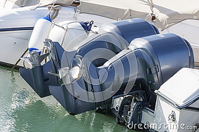 Couple of outboard engines Stock Photo