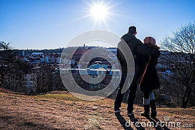 A couple overlooks beautiful Gothenburg Stock Photo