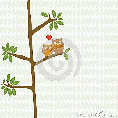 Couple owl birds love with red heart on tree cartoon vector Vector Illustration