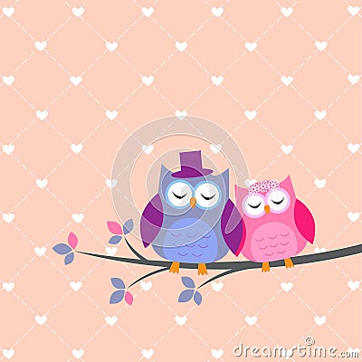 Couple owls in love Vector Illustration