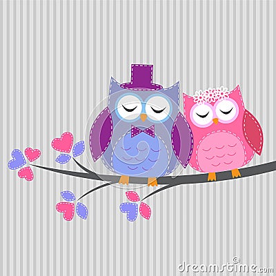 Couple owls in love Vector Illustration