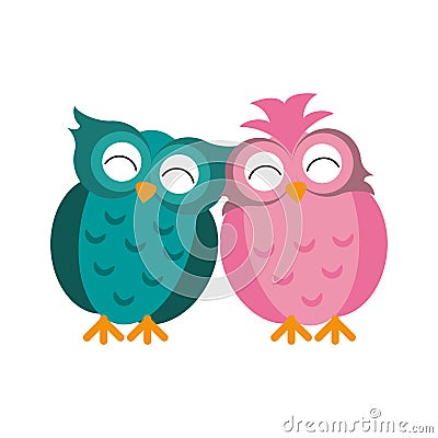 Couple owls love romance Vector Illustration