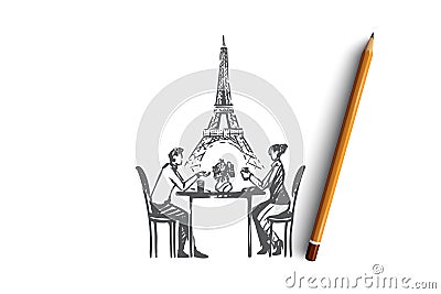 Couple, Paris, love, romance, feelings concept. Hand drawn isolated vector. Vector Illustration