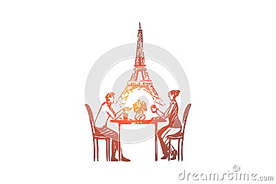 Couple, Paris, love, romance, feelings concept. Hand drawn isolated vector. Vector Illustration